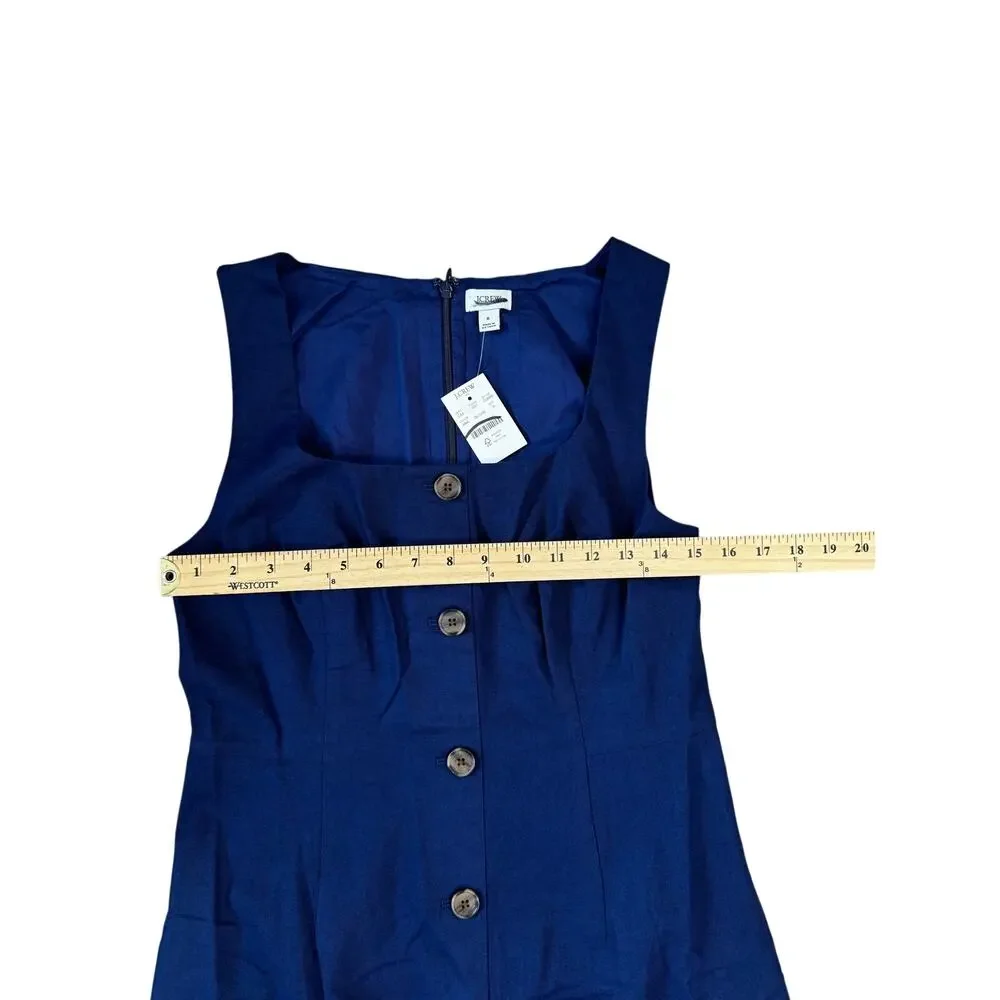 J.Crew Linen Cotton Blend Button Front Old Money Midi Dress Blue 6